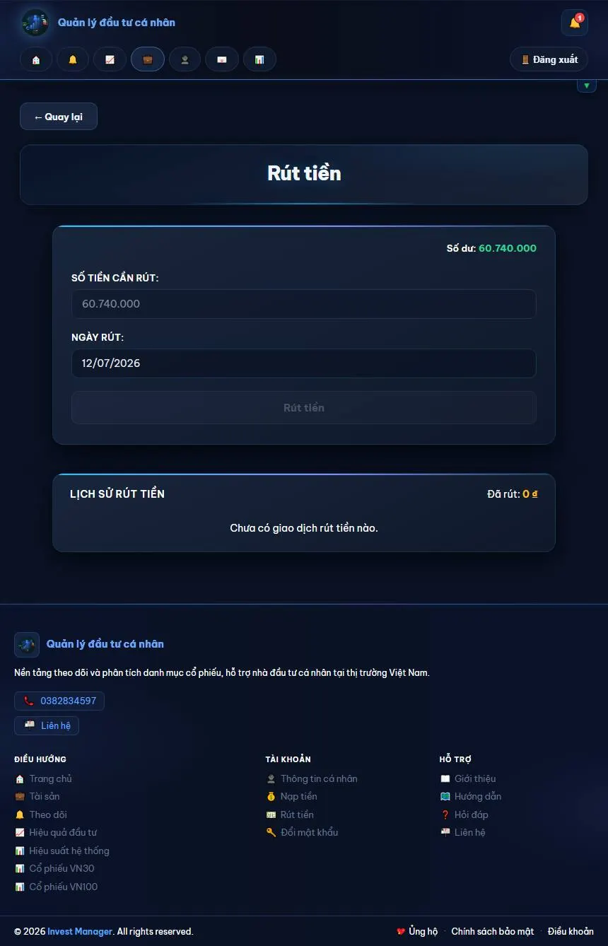 Giao diện màn hình cash-out