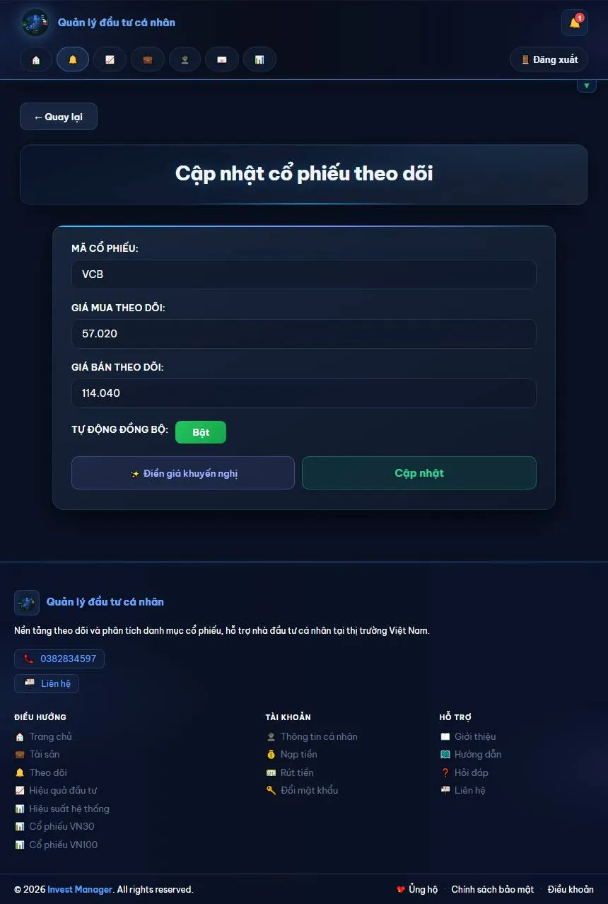 Giao diện màn hình update-follow